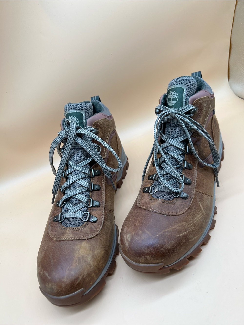 Timberland Brown Leather Hiking Boots with Gray Laces